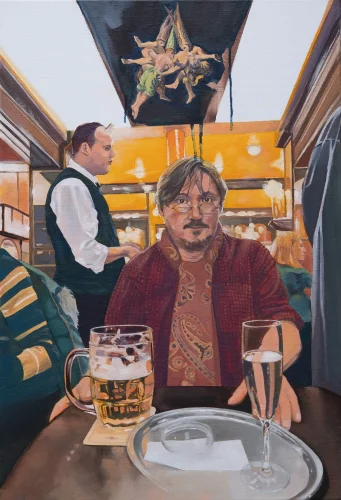 «Autoportrait à la pinte», huile sur toile, Alfred Michel Fabry (2026). Autoportrait%20a%20la%20pinte_basse-def_WEBP